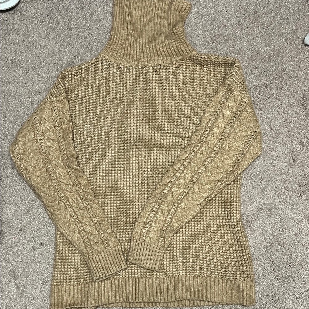 Cozy Cable Knit Turtleneck Sweater - Tan